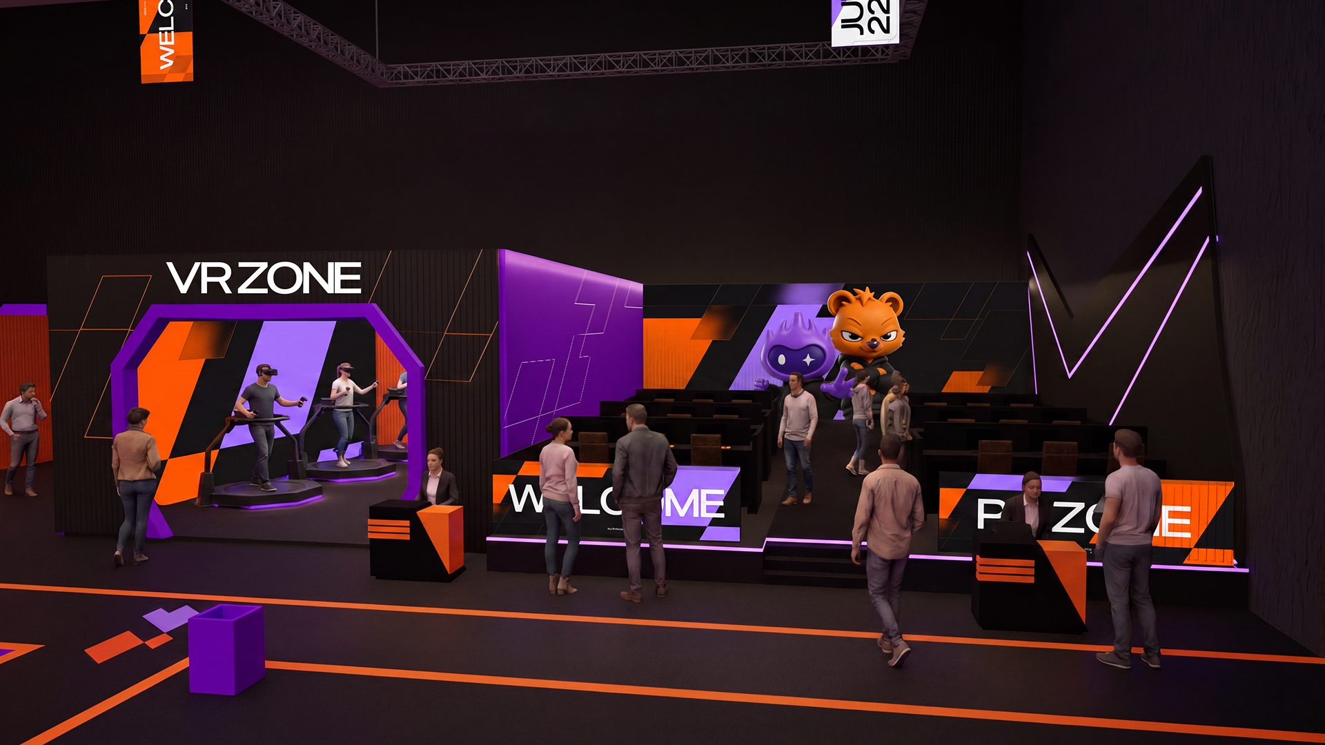 Visitors trying simulation hardware in Activations — Zones & Experiences